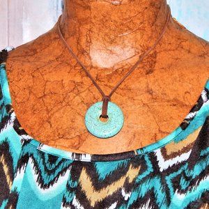 BoHo Artisan Natural Stone Disk Necklace on Leather Cord